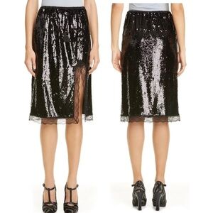 New Michael Kors Collection Black Sequin & Lace Skirt with Slit Sz 4